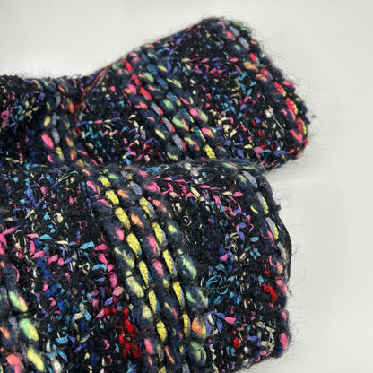 Coohem Coohem [Yonetomi Textile] 145938 black and multicolor mohair-nylon knit tweed hooded down jacket