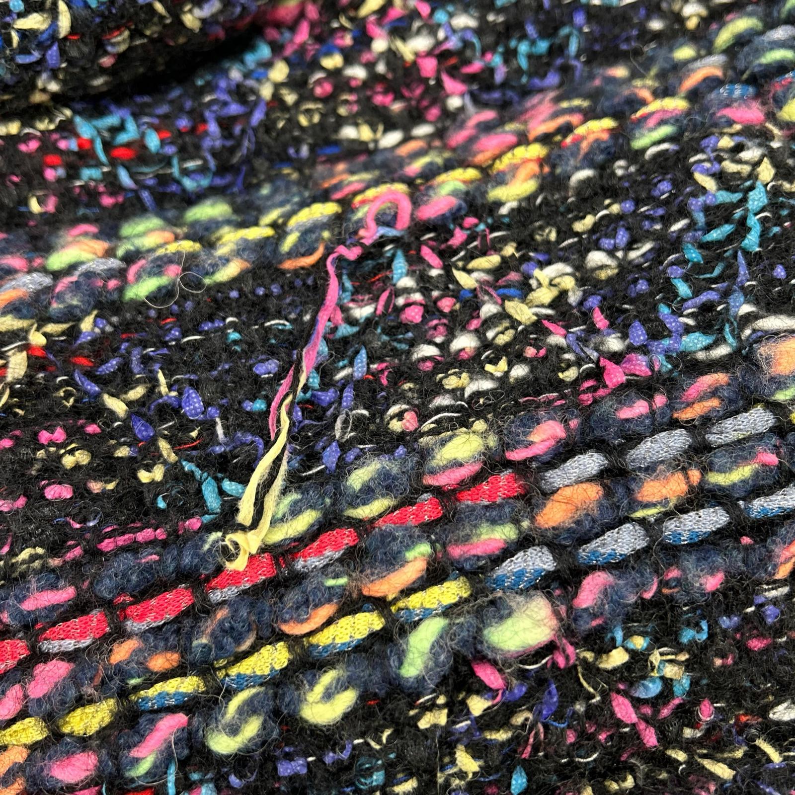 Coohem Coohem [Yonetomi Textile] 145938 black and multicolor mohair-nylon knit tweed hooded down jacket