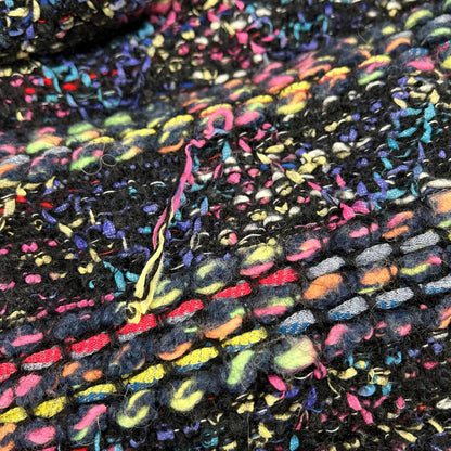 Coohem Coohem [Yonetomi Textile] 145938 black and multicolor mohair-nylon knit tweed hooded down jacket