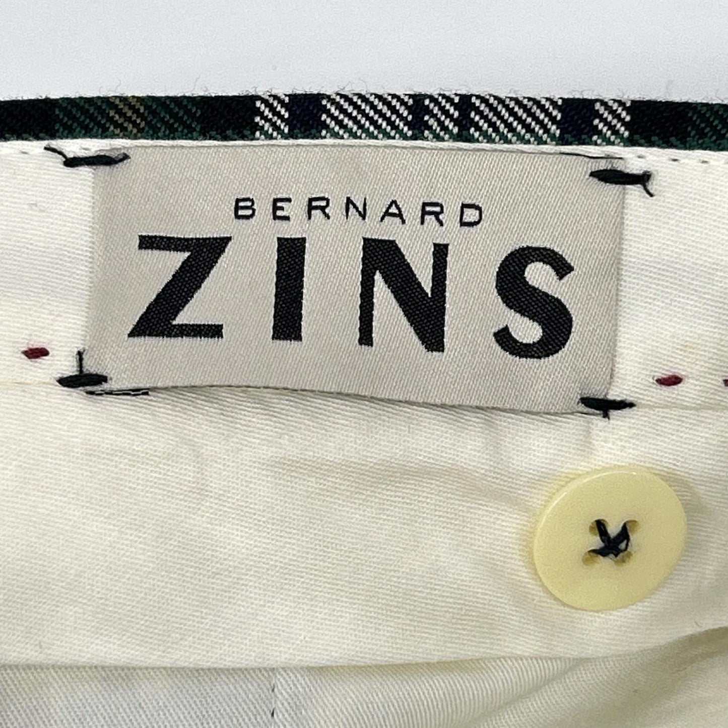 BERNARD ZINS ベルナールザンス グリーン×ホワイト チェック柄 FR40 ダブルタックパンツ ボトムス