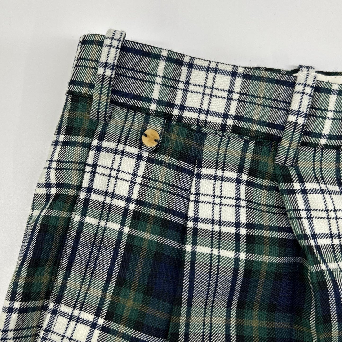 BERNARD ZINS ベルナールザンス グリーン×ホワイト チェック柄 FR40 ダブルタックパンツ ボトムス