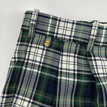 BERNARD ZINS ベルナールザンス グリーン×ホワイト チェック柄 FR40 ダブルタックパンツ ボトムス