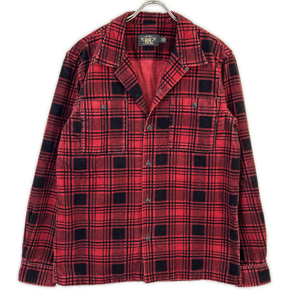 RRL ダブルアールエル レッド×ブラック チェックパターン コーデュロイ オープンカラーシャツ トップス