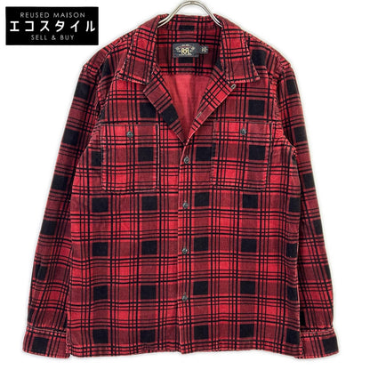RRL ダブルアールエル レッド×ブラック チェックパターン コーデュロイ オープンカラーシャツ トップス