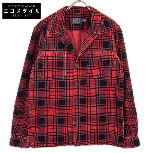 RRL ダブルアールエル レッド×ブラック チェックパターン コーデュロイ オープンカラーシャツ トップス