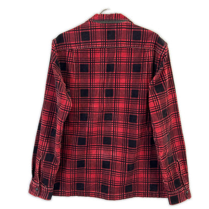 RRL ダブルアールエル レッド×ブラック チェックパターン コーデュロイ オープンカラーシャツ トップス