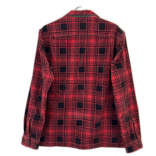 RRL ダブルアールエル レッド×ブラック チェックパターン コーデュロイ オープンカラーシャツ トップス