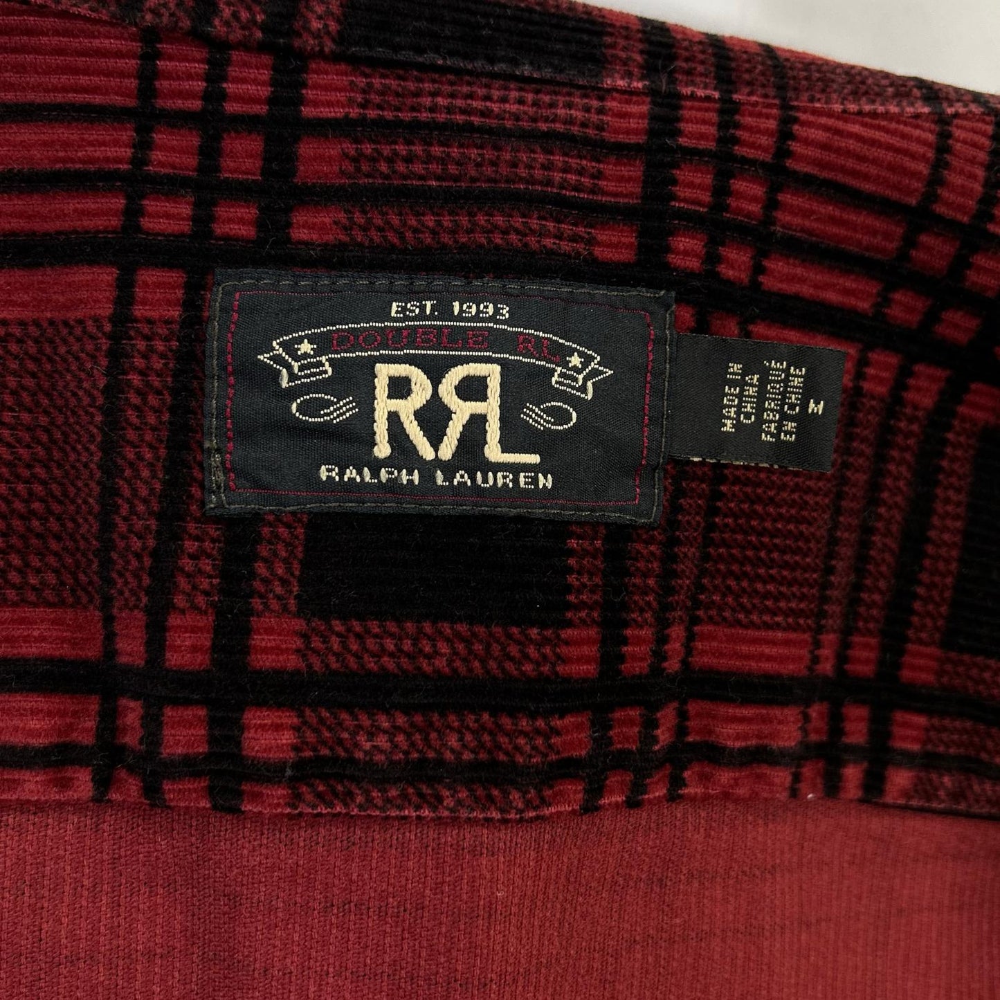 RRL ダブルアールエル レッド×ブラック チェックパターン コーデュロイ オープンカラーシャツ トップス