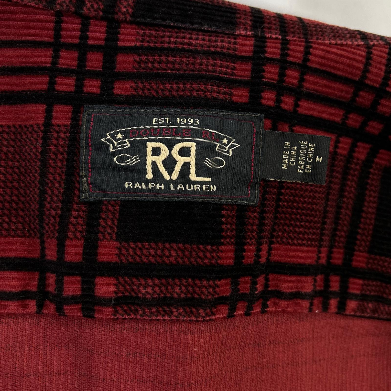 RRL ダブルアールエル レッド×ブラック チェックパターン コーデュロイ オープンカラーシャツ トップス