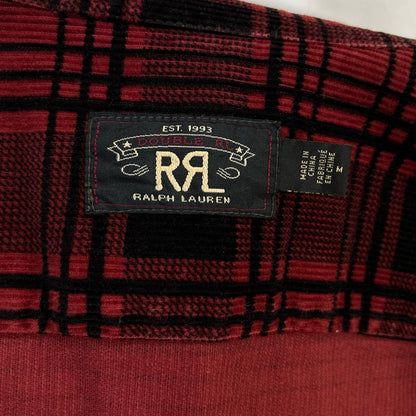 RRL ダブルアールエル レッド×ブラック チェックパターン コーデュロイ オープンカラーシャツ トップス