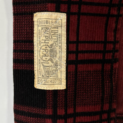 RRL ダブルアールエル レッド×ブラック チェックパターン コーデュロイ オープンカラーシャツ トップス