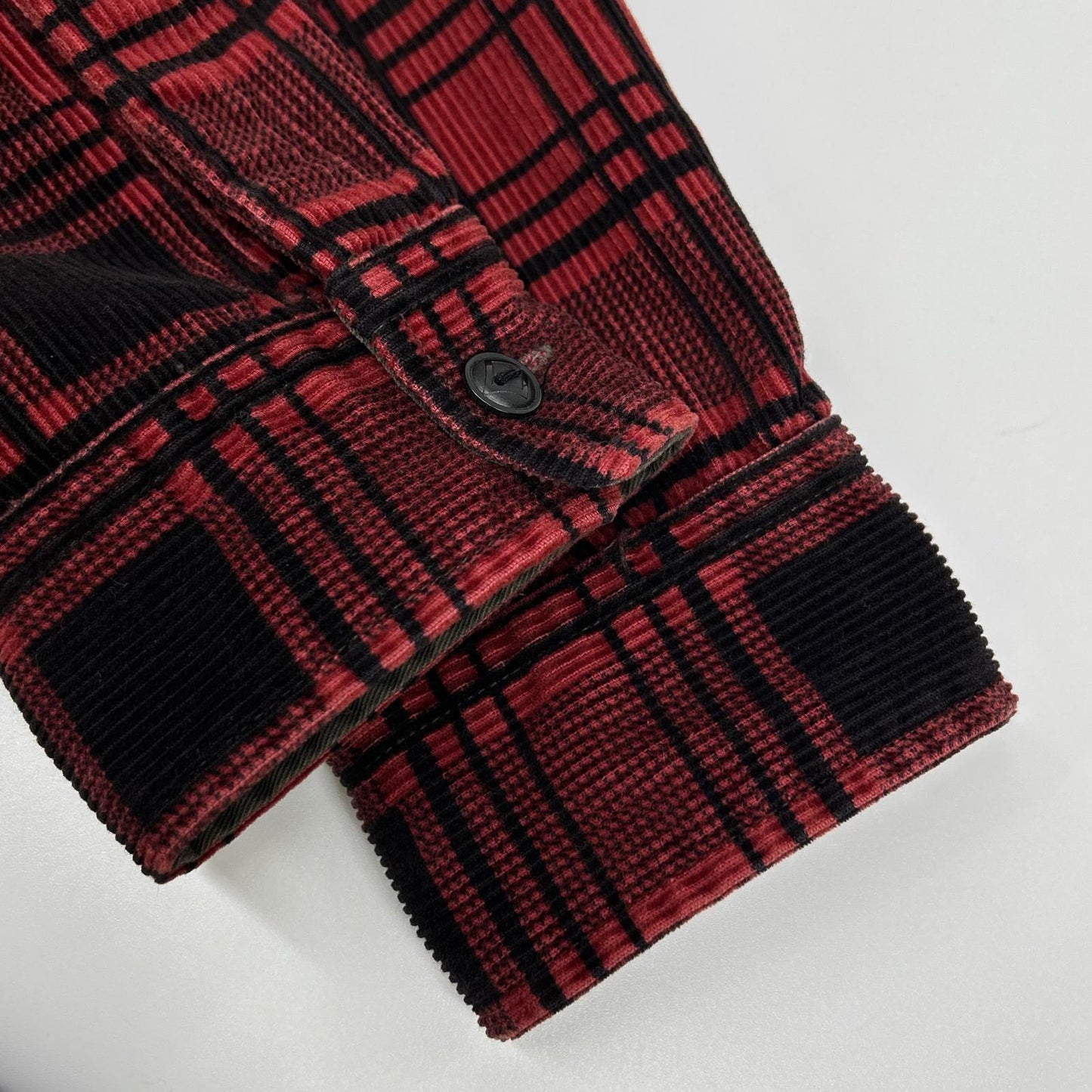 RRL ダブルアールエル レッド×ブラック チェックパターン コーデュロイ オープンカラーシャツ トップス