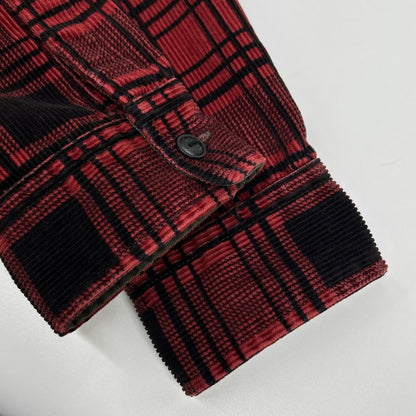 RRL ダブルアールエル レッド×ブラック チェックパターン コーデュロイ オープンカラーシャツ トップス