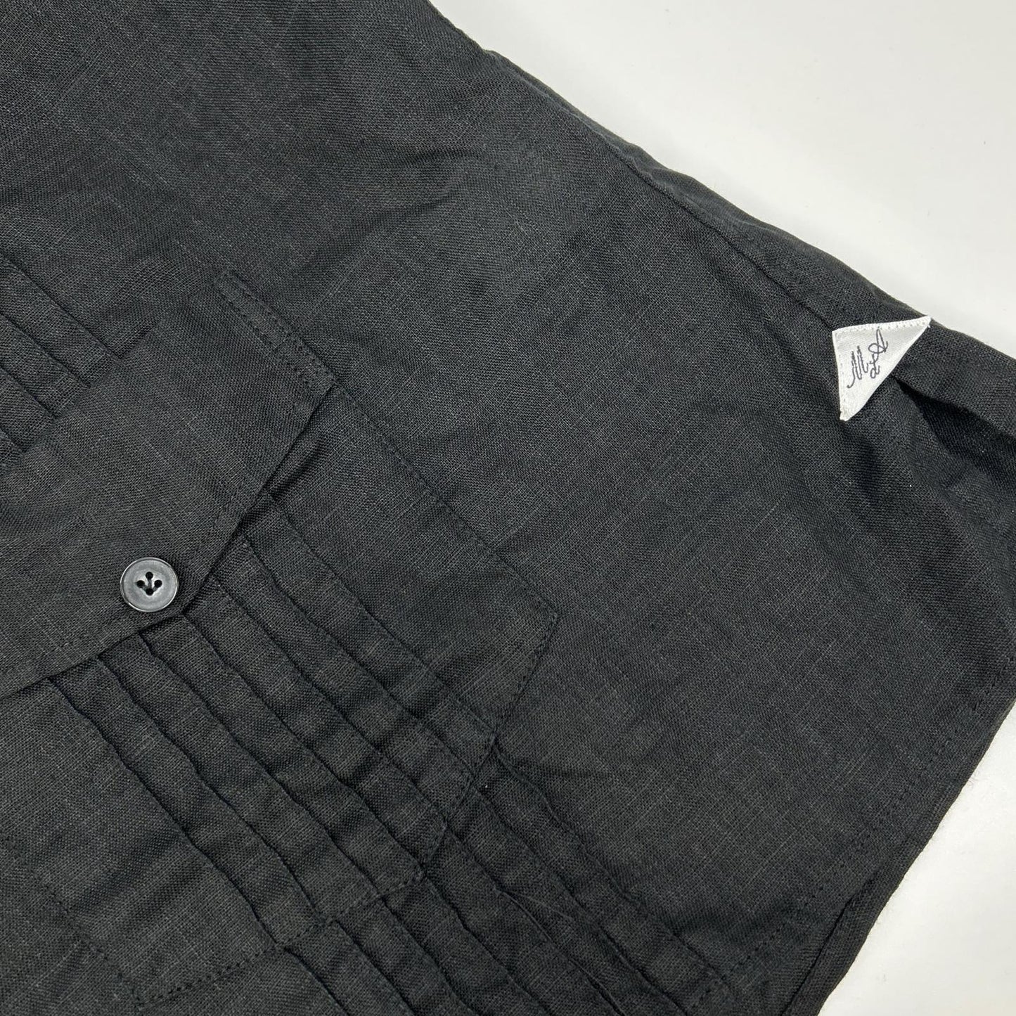 Massimo d'Augusto マッシモダウグスト MOMTEX ブラック リネン プリーツ加工 4ポケットキューバシャツ トップス