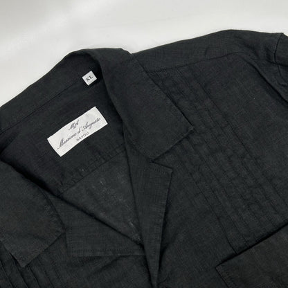 Massimo d'Augusto マッシモダウグスト MOMTEX ブラック リネン プリーツ加工 4ポケットキューバシャツ トップス