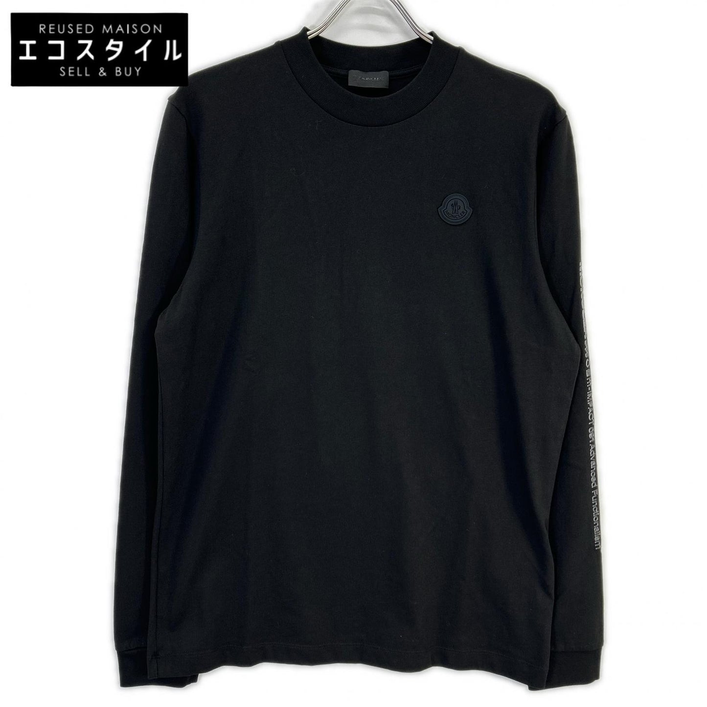 MONCLER モンクレール 22年製 ブラック MAGLIA MANICA LUNGA ラバーロゴロングスリーブカットソー トップス