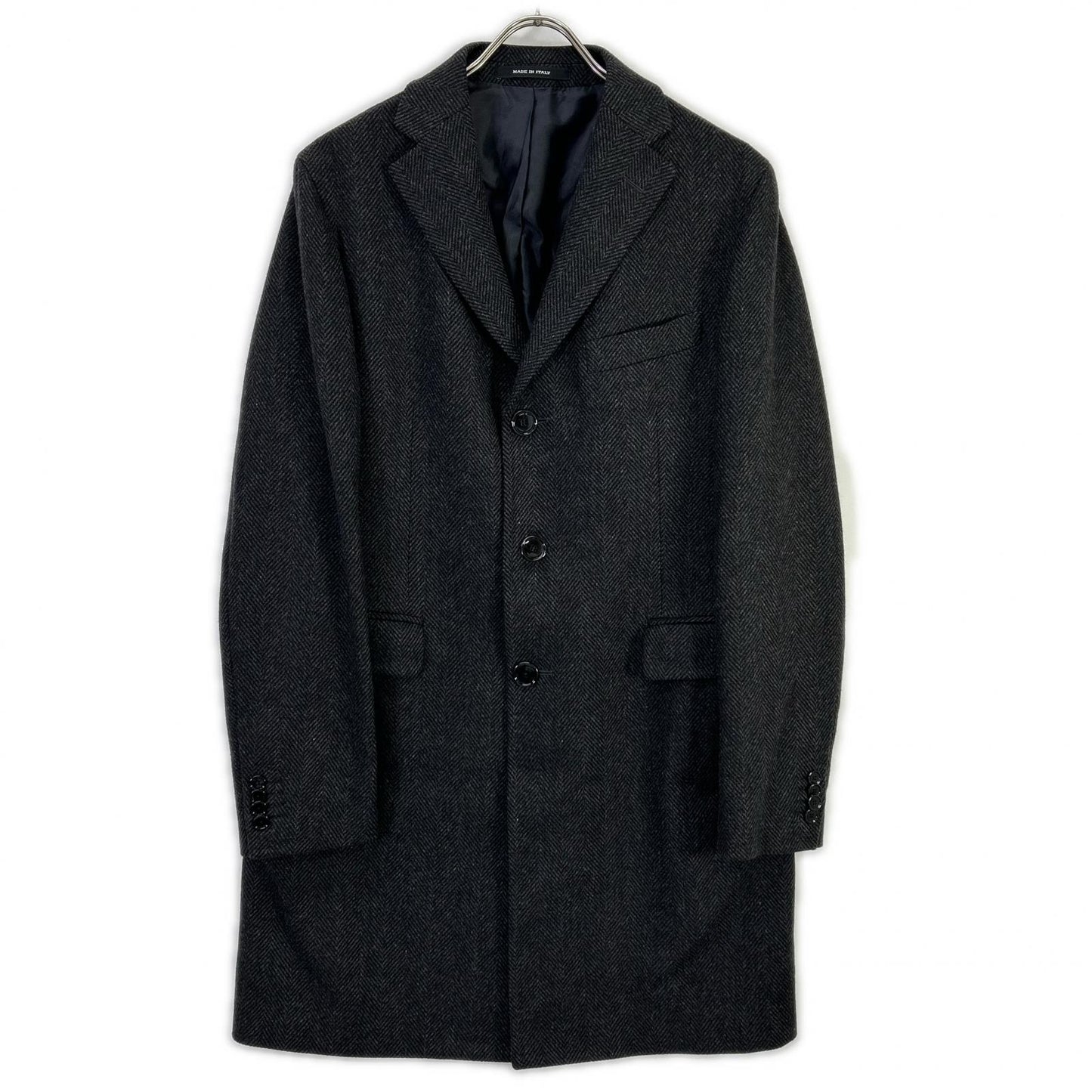 TAGLIATORE Tagliatore CFBM13B Charcoal Herringbone 100% Wool Single-Breasted Chesterfield Coat