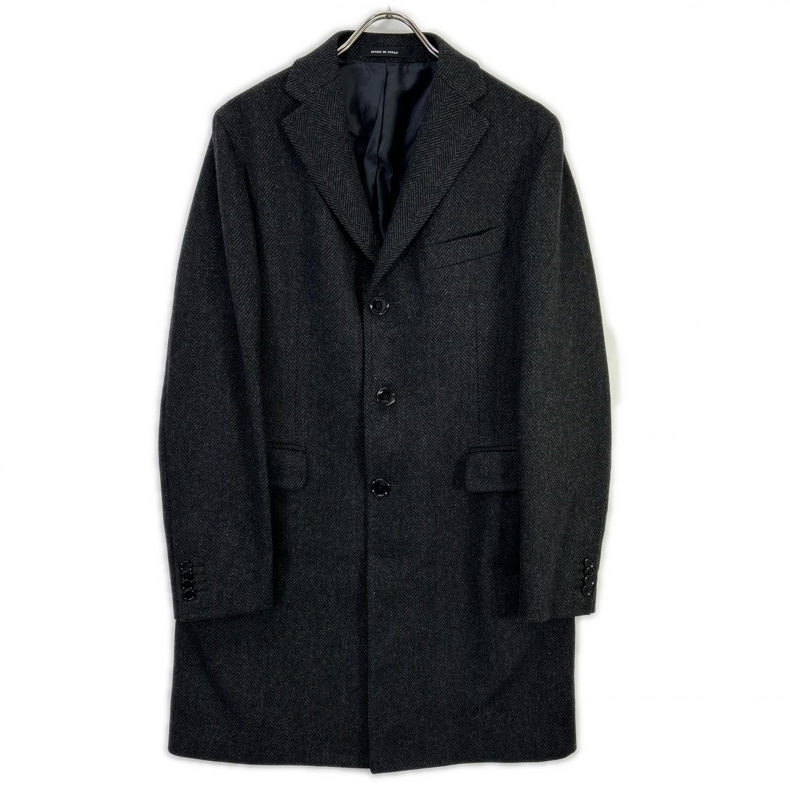 TAGLIATORE Tagliatore CFBM13B Charcoal Herringbone 100% Wool Single-Breasted Chesterfield Coat
