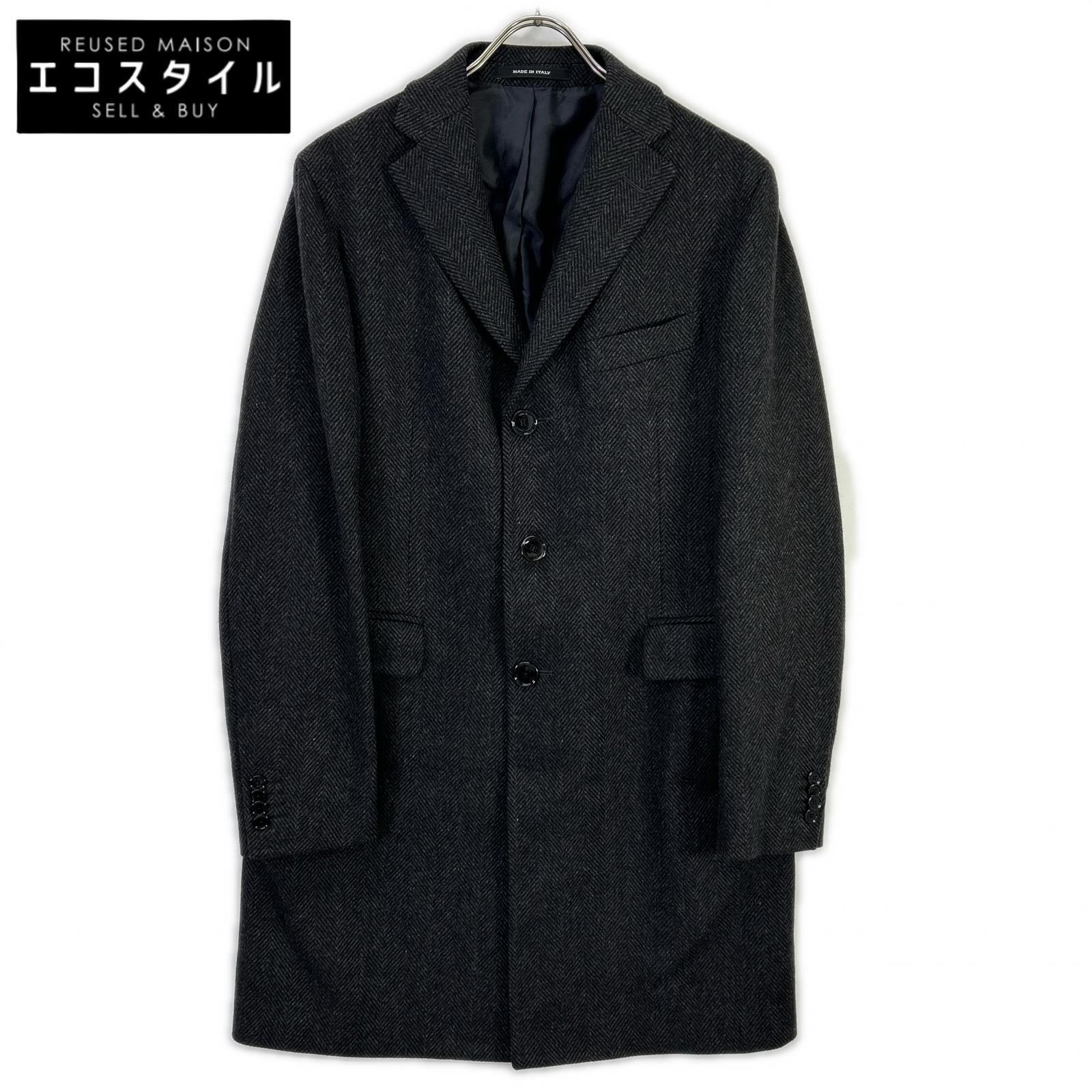 TAGLIATORE Tagliatore CFBM13B Charcoal Herringbone 100% Wool Single-Breasted Chesterfield Coat