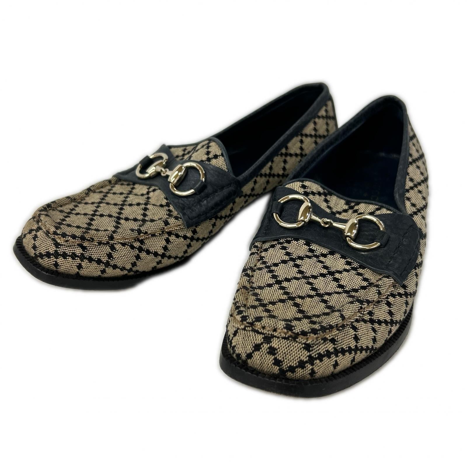 GUCCI グッチ GGキャンバスｘレザー ホースビット ローファー シューズ