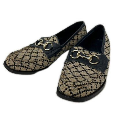 GUCCI グッチ GGキャンバスｘレザー ホースビット ローファー シューズ