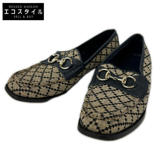 GUCCI グッチ GGキャンバスｘレザー ホースビット ローファー シューズ