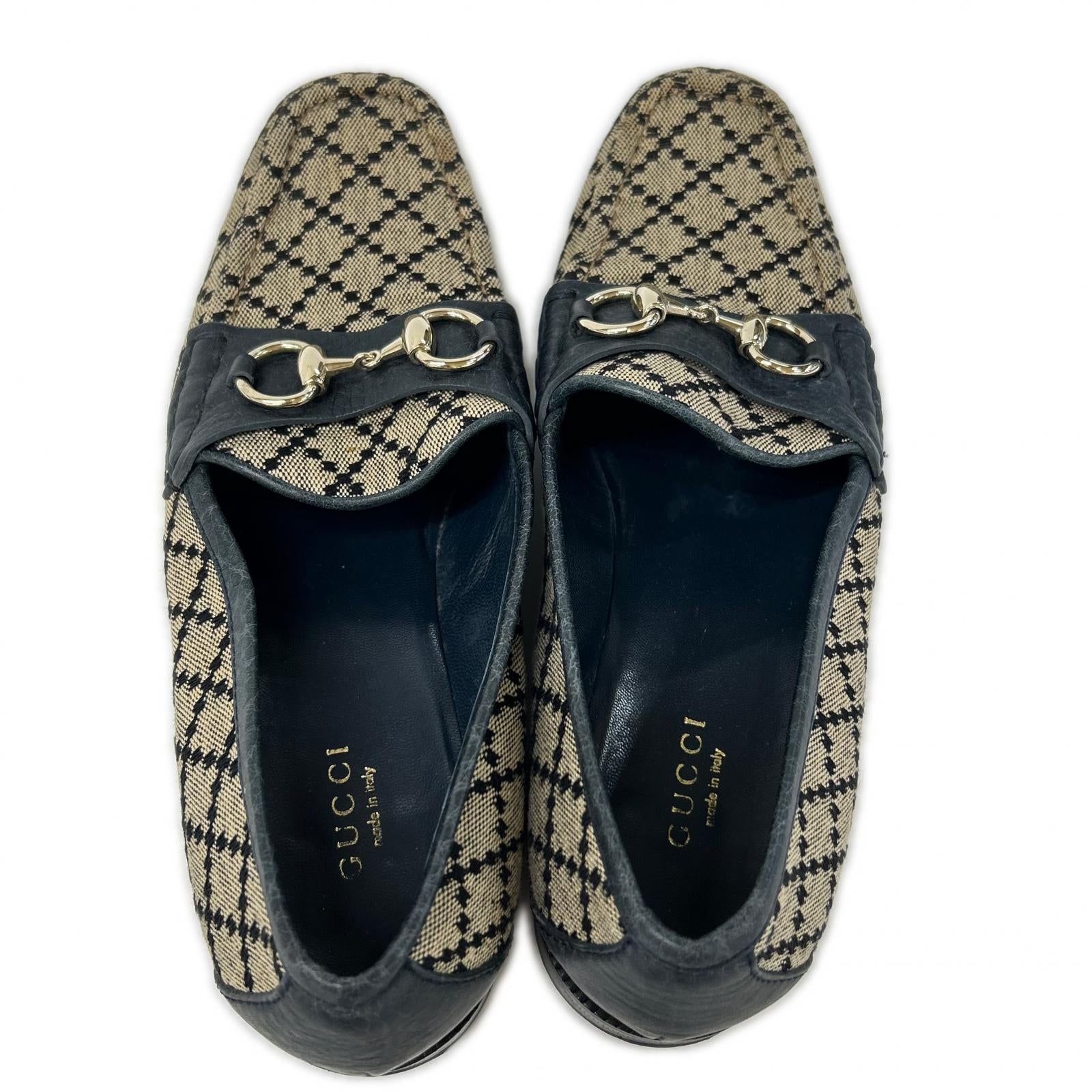 GUCCI グッチ GGキャンバスｘレザー ホースビット ローファー シューズ