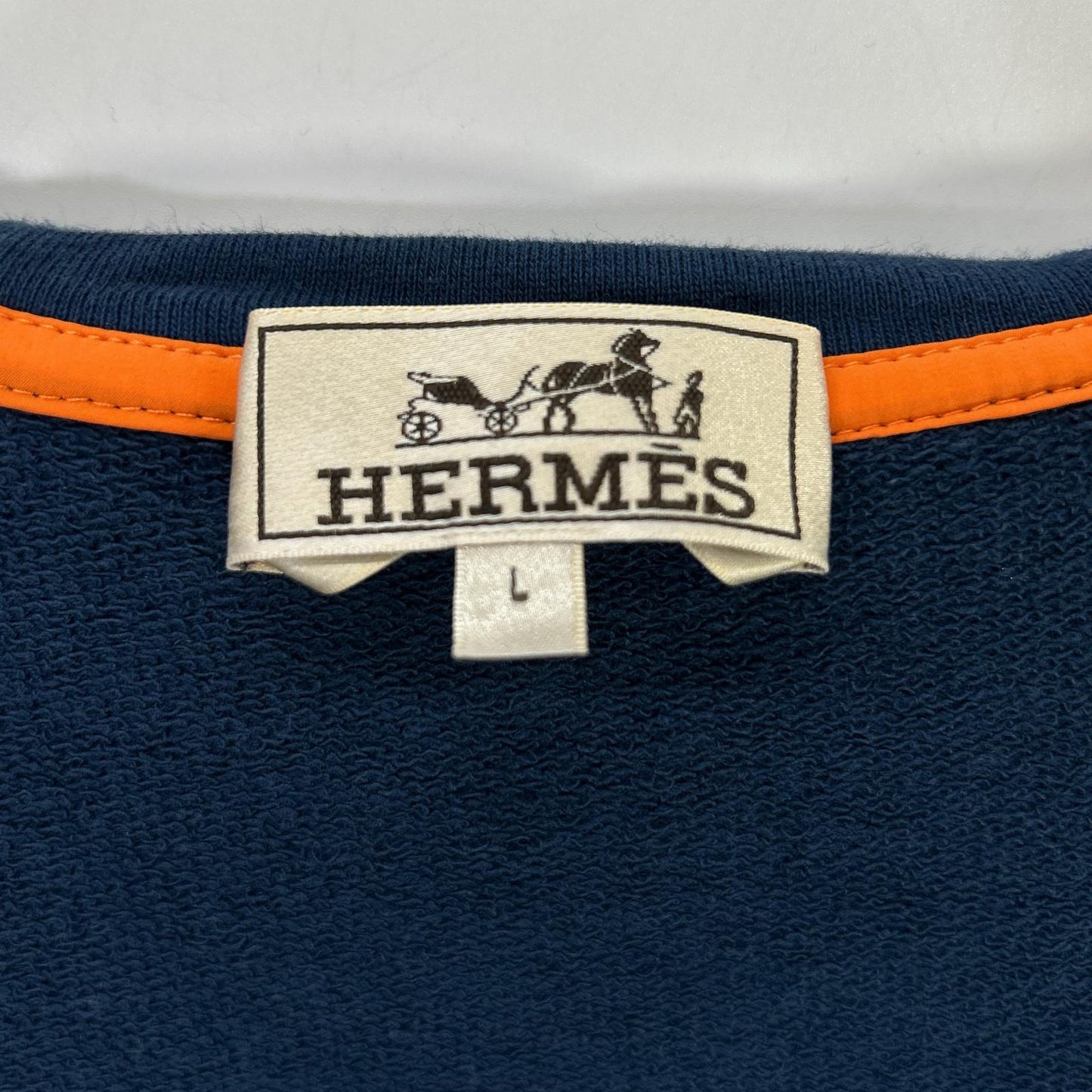 HERMES エルメス ブルー×ホワイト コットン混 サイドライン ドローストリングジップフーディ トップス