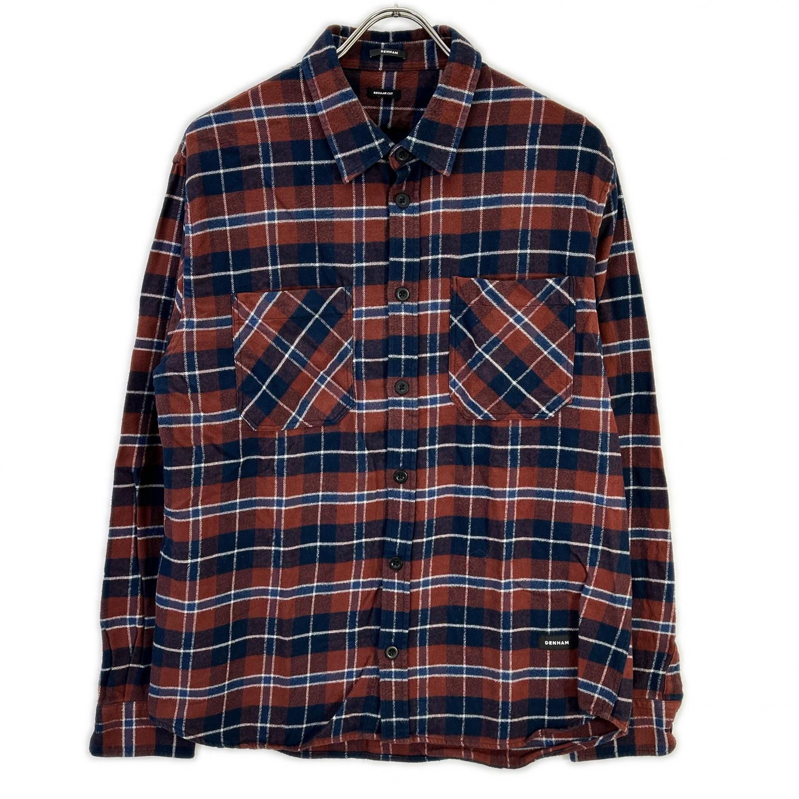 DENHAM デンハム 01-22-10-40-022 ブラウン×ネイビー コットン ロングスリーブチェックネルシャツ トップス