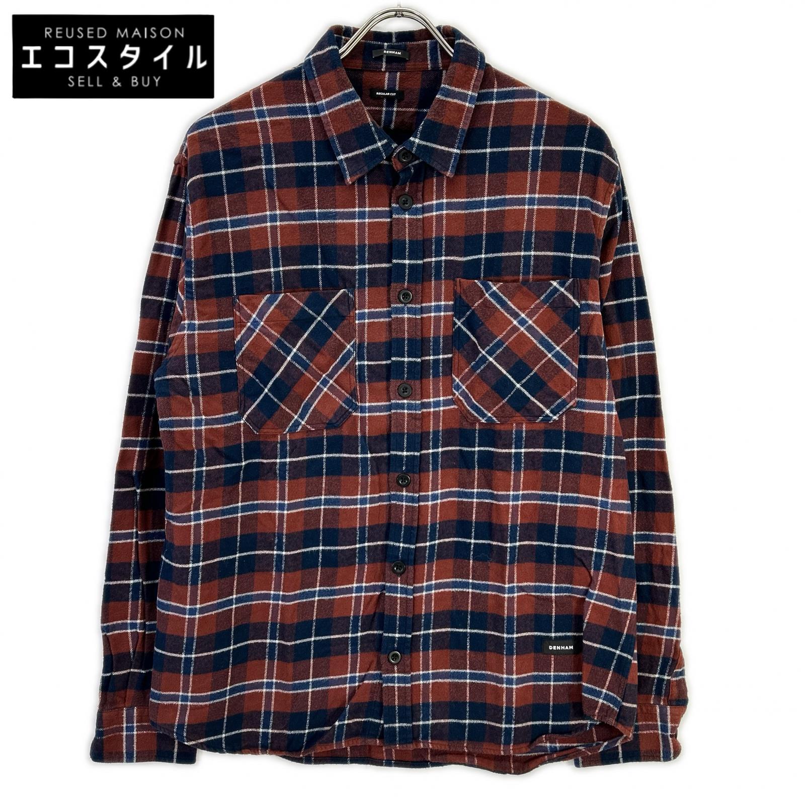 DENHAM デンハム 01-22-10-40-022 ブラウン×ネイビー コットン ロングスリーブチェックネルシャツ トップス