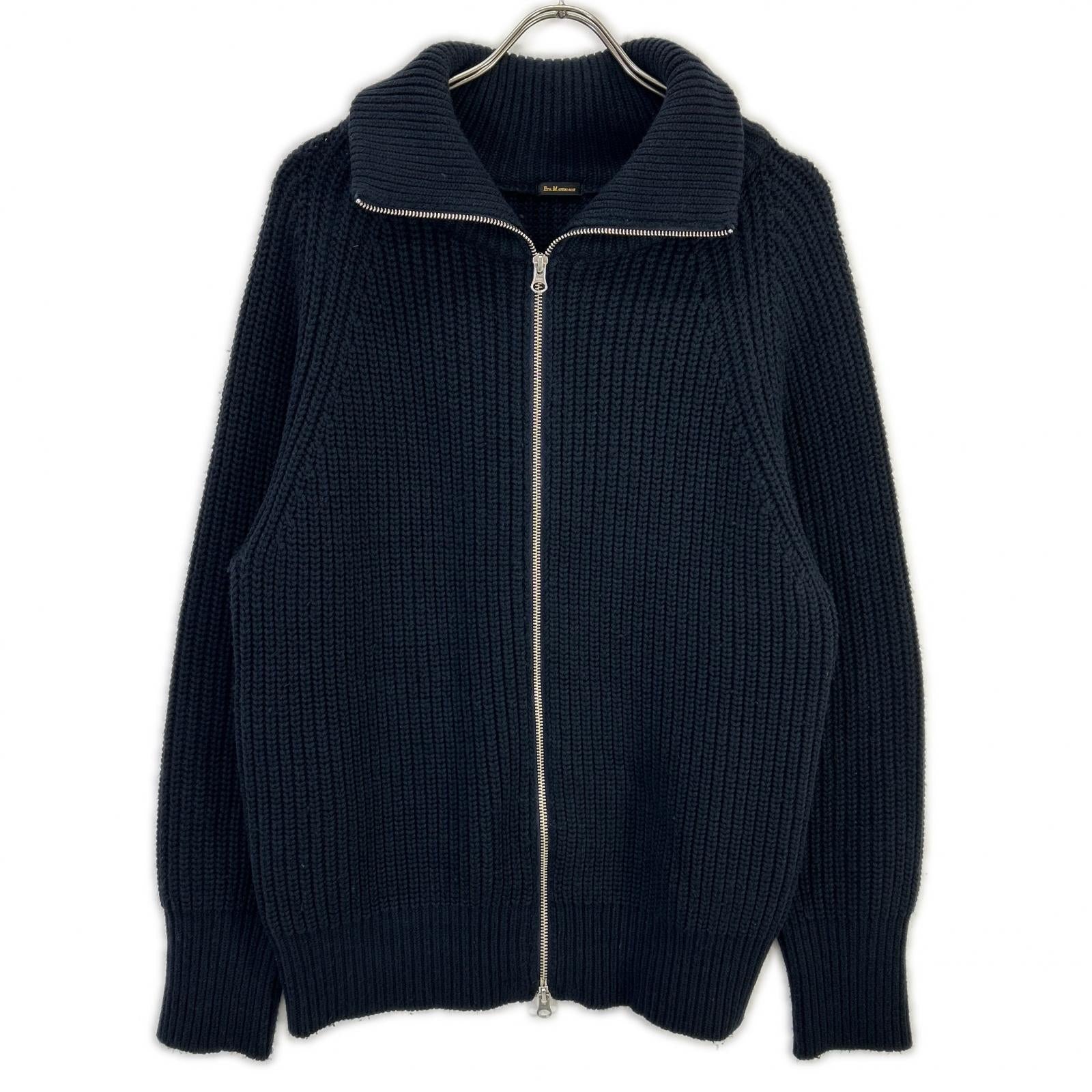 ETS.MATERIAUX マテリオ 24AW 24-080-300-9810 ネイビー ウール混 W-ZIP ドライバーズニット ジャケット