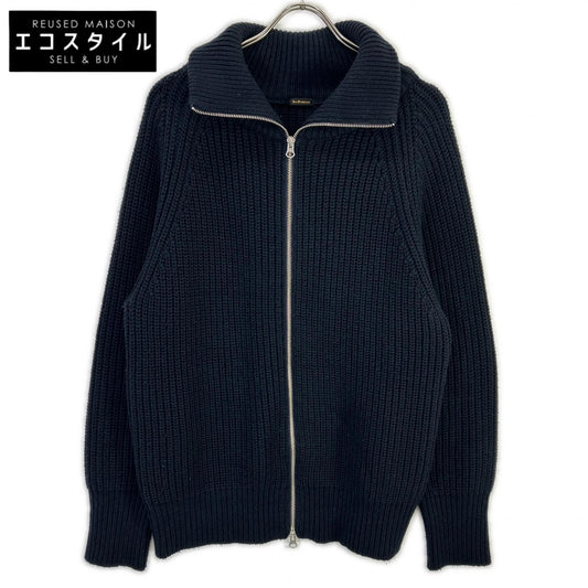 ETS. MATERIAUX Materiaux 24AW 24-080-300-9810 Navy Wool-Blend W-Zip Drivers Knit Jacket