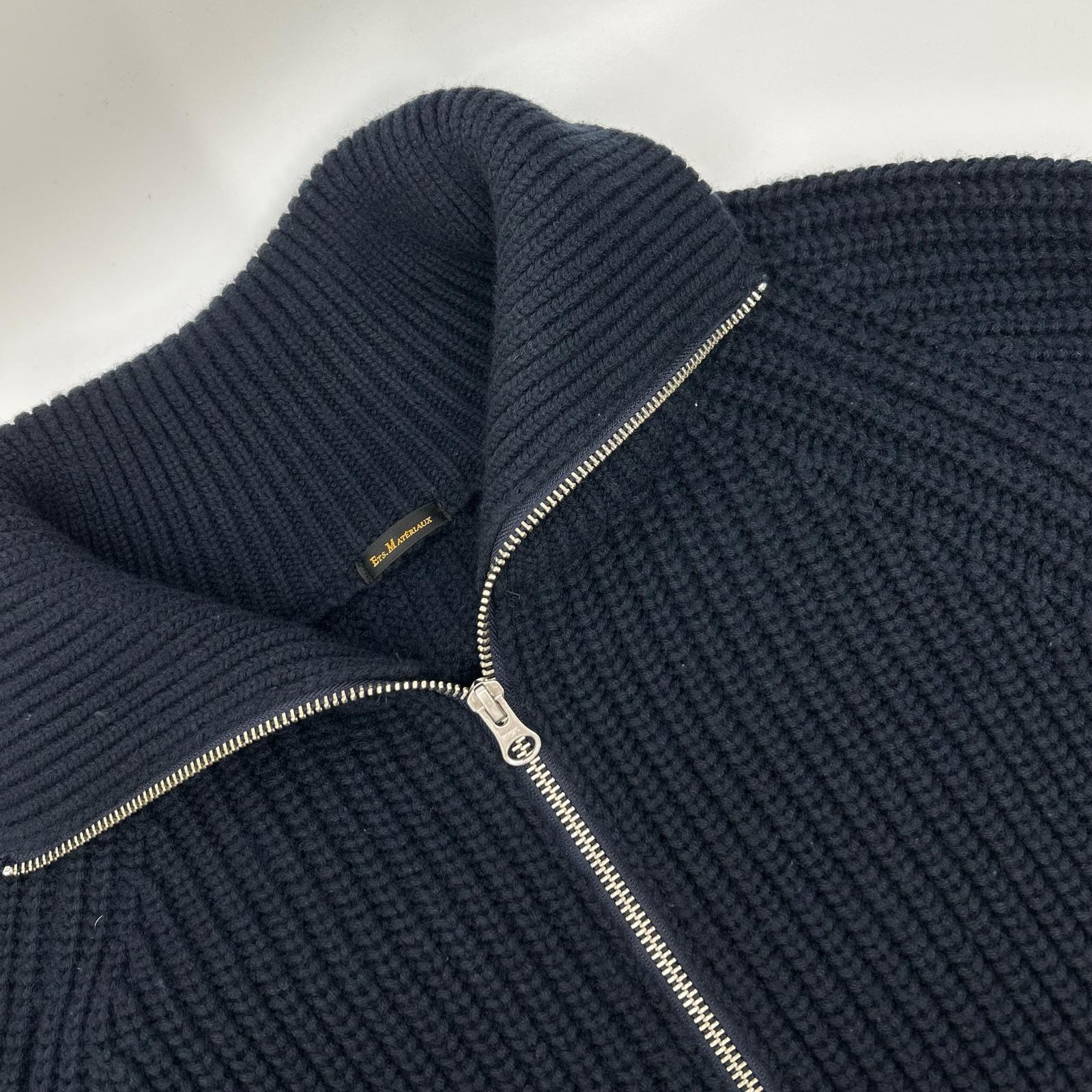 ETS.MATERIAUX マテリオ 24AW 24-080-300-9810 ネイビー ウール混 W-ZIP ドライバーズニット ジャケット
