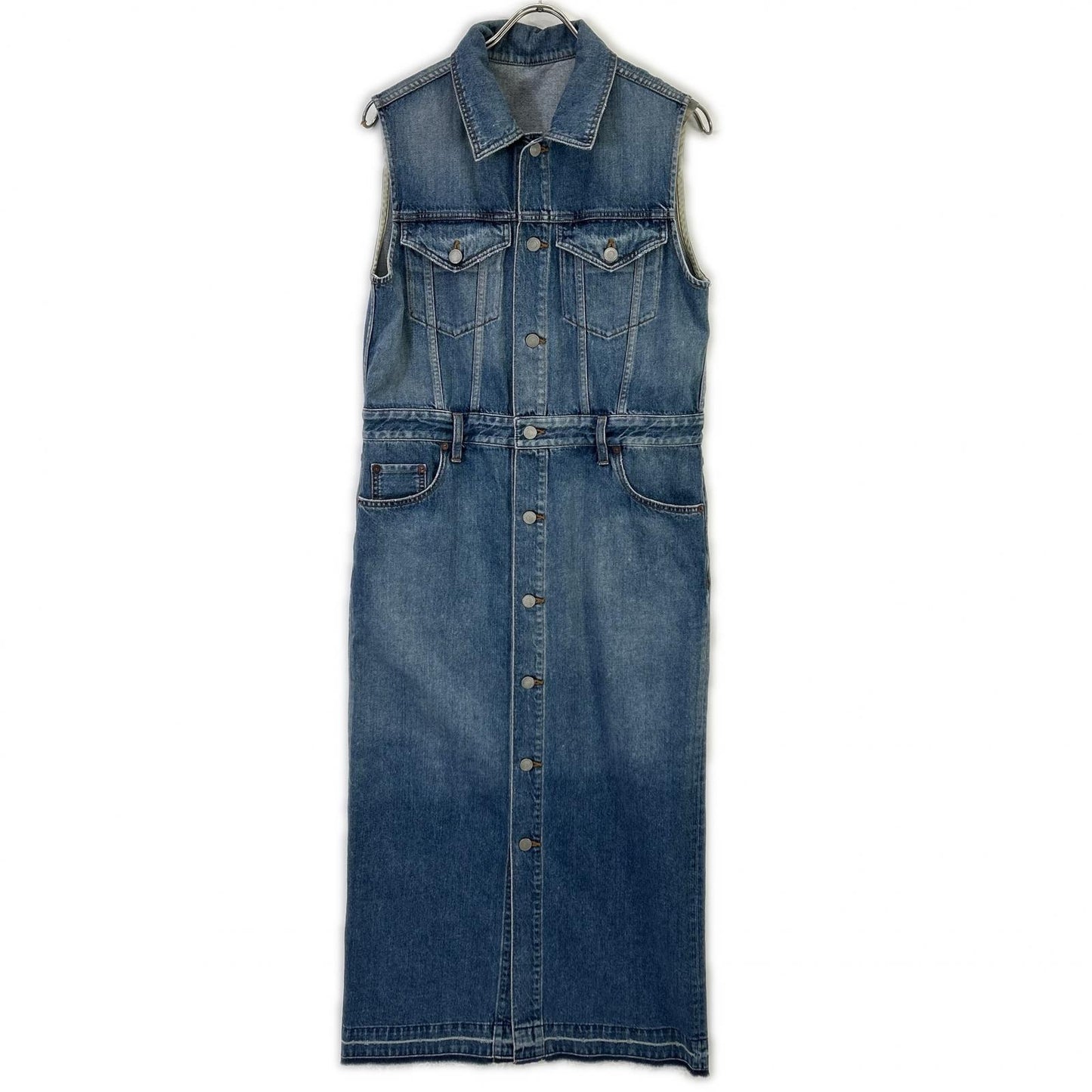 Whim Gazette ウィムガゼット 25SS WGD1051209A0001 インディゴブルー コットン カットオフ フロントボタン ノースリーブデニムワンピース オーバーオール オールインワン