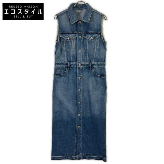 Whim Gazette ウィムガゼット 25SS WGD1051209A0001 インディゴブルー コットン カットオフ フロントボタン ノースリーブデニムワンピース オーバーオール オールインワン