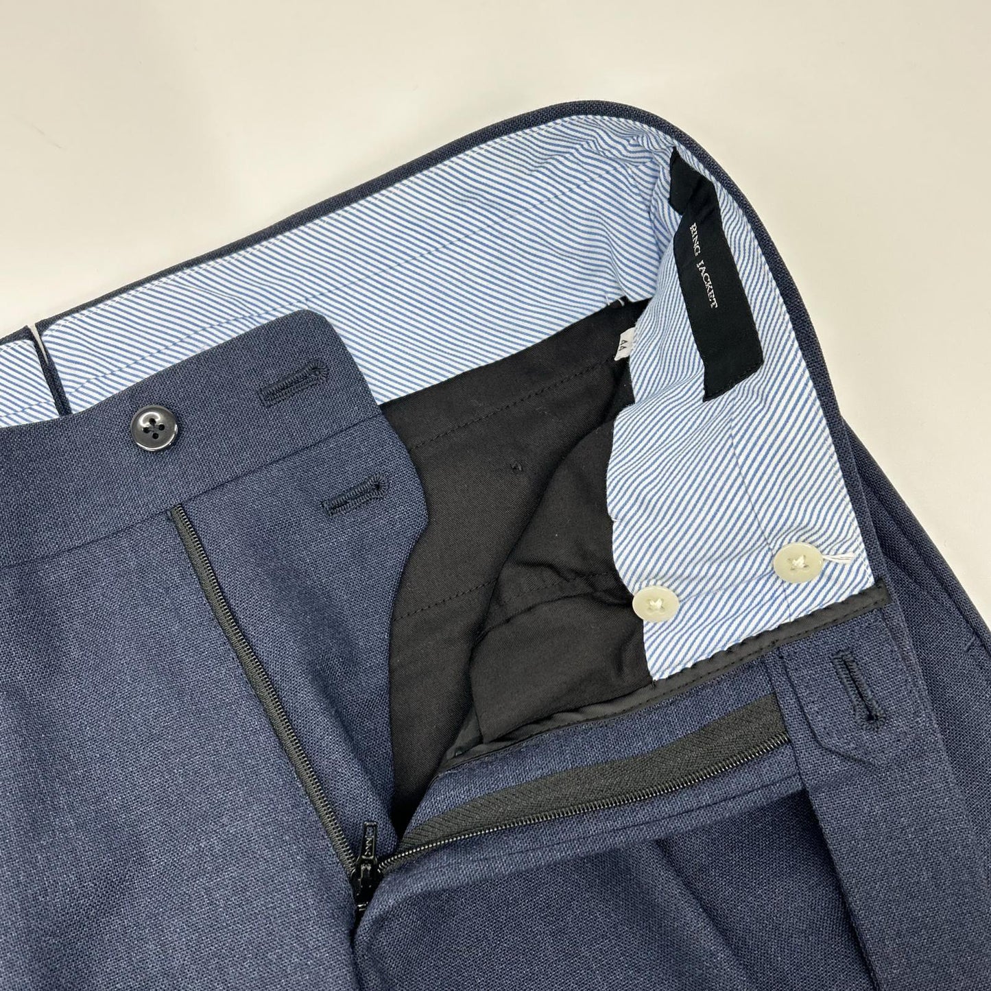 RING JACKET リングヂャケット ダークネイビー ウール100 2プリーツ サイドアジャスター スラックスパンツ ボトムス