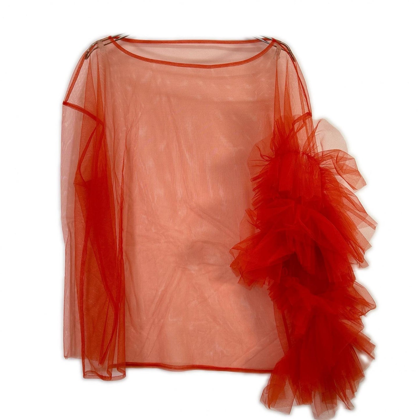 MARGE Marge 1006-0102-313 Orange Tulle Asymmetric Decorative Pullover Tulle Top