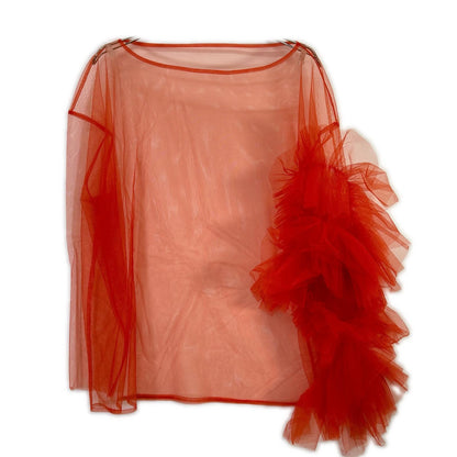 MARGE Marge 1006-0102-313 Orange Tulle Asymmetric Decorative Pullover Tulle Top