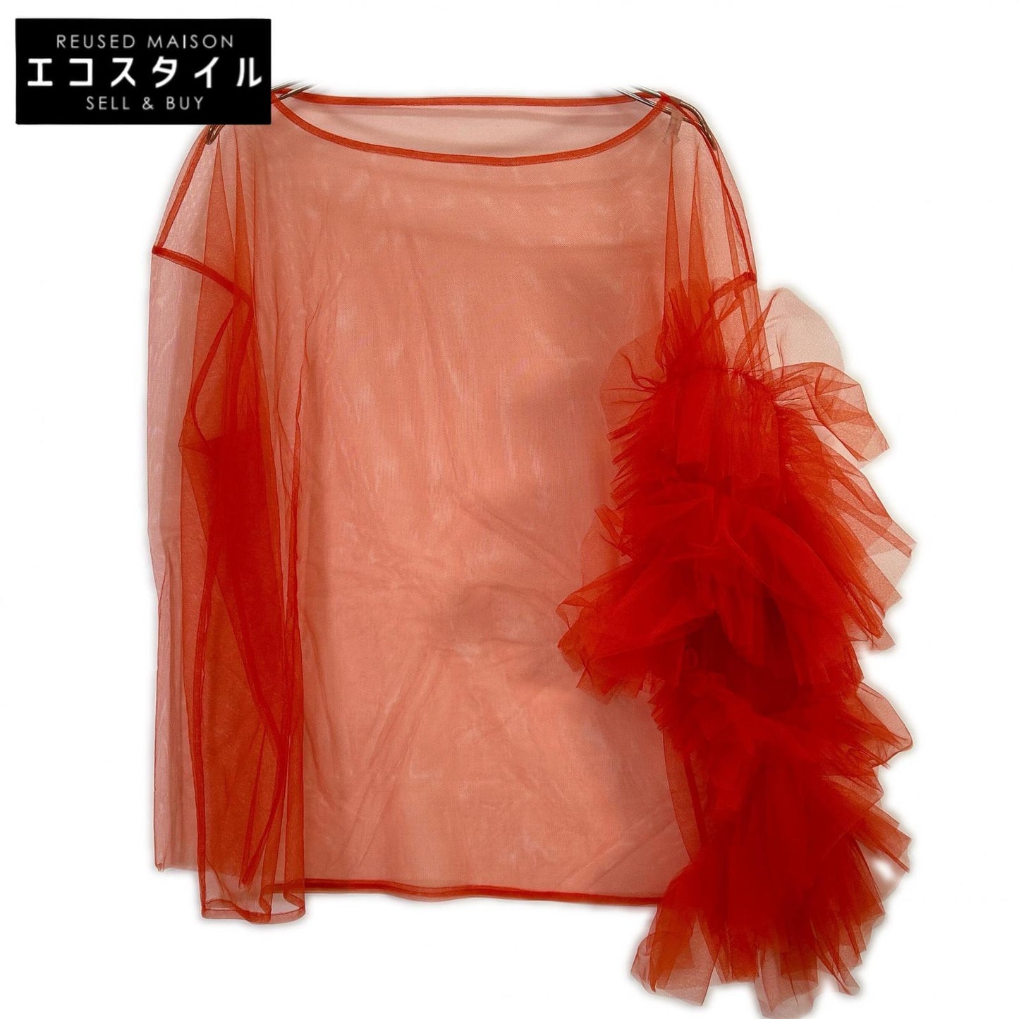 MARGE マージ 1006-0102-313 オレンジ Tulle asymmetric decorative p/o チュールトップス トップス