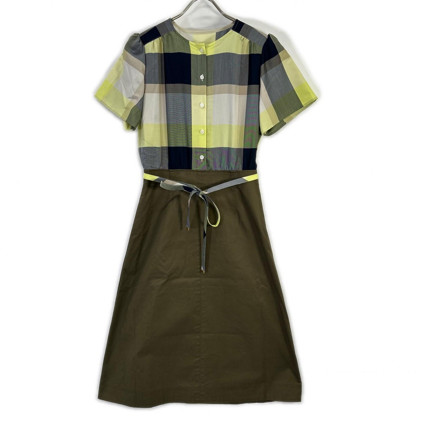BLUE LABEL CRESTBRIDGE ブルーレーベルクレストブリッジ 24年製 グリーン×カーキ クレストブリッジチェックライトクロッシングツイルコンビドレス ワンピース