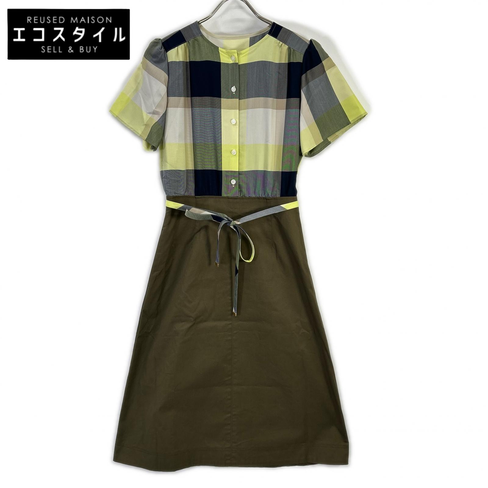 BLUE LABEL CRESTBRIDGE ブルーレーベルクレストブリッジ 24年製 グリーン×カーキ クレストブリッジチェックライトクロッシングツイルコンビドレス ワンピース