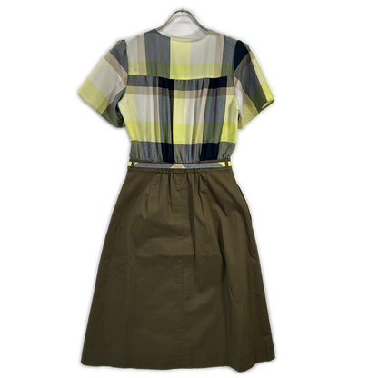 BLUE LABEL CRESTBRIDGE ブルーレーベルクレストブリッジ 24年製 グリーン×カーキ クレストブリッジチェックライトクロッシングツイルコンビドレス ワンピース