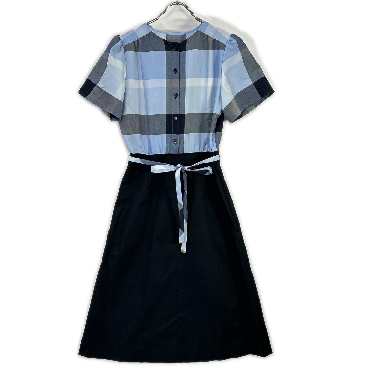 BLUE LABEL CRESTBRIDGE ブルーレーベルクレストブリッジ 24年製 ブルー×ブラック クレストブリッジチェックライトクロッシングツイルコンビドレス ワンピース