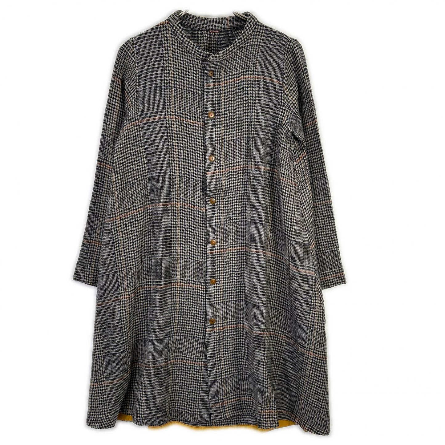 Pallas Palace パラスパレス グレー系 ハウンドトゥース×チェック柄 ノーカラー ロングスリーブ シャツワンピース ワンピース