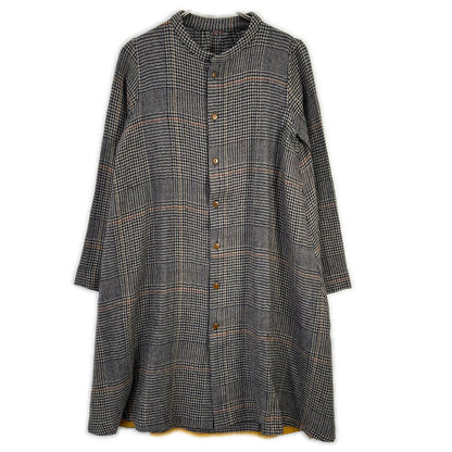 Pallas Palace パラスパレス グレー系 ハウンドトゥース×チェック柄 ノーカラー ロングスリーブ シャツワンピース ワンピース