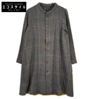 Pallas Palace パラスパレス グレー系 ハウンドトゥース×チェック柄 ノーカラー ロングスリーブ シャツワンピース ワンピース