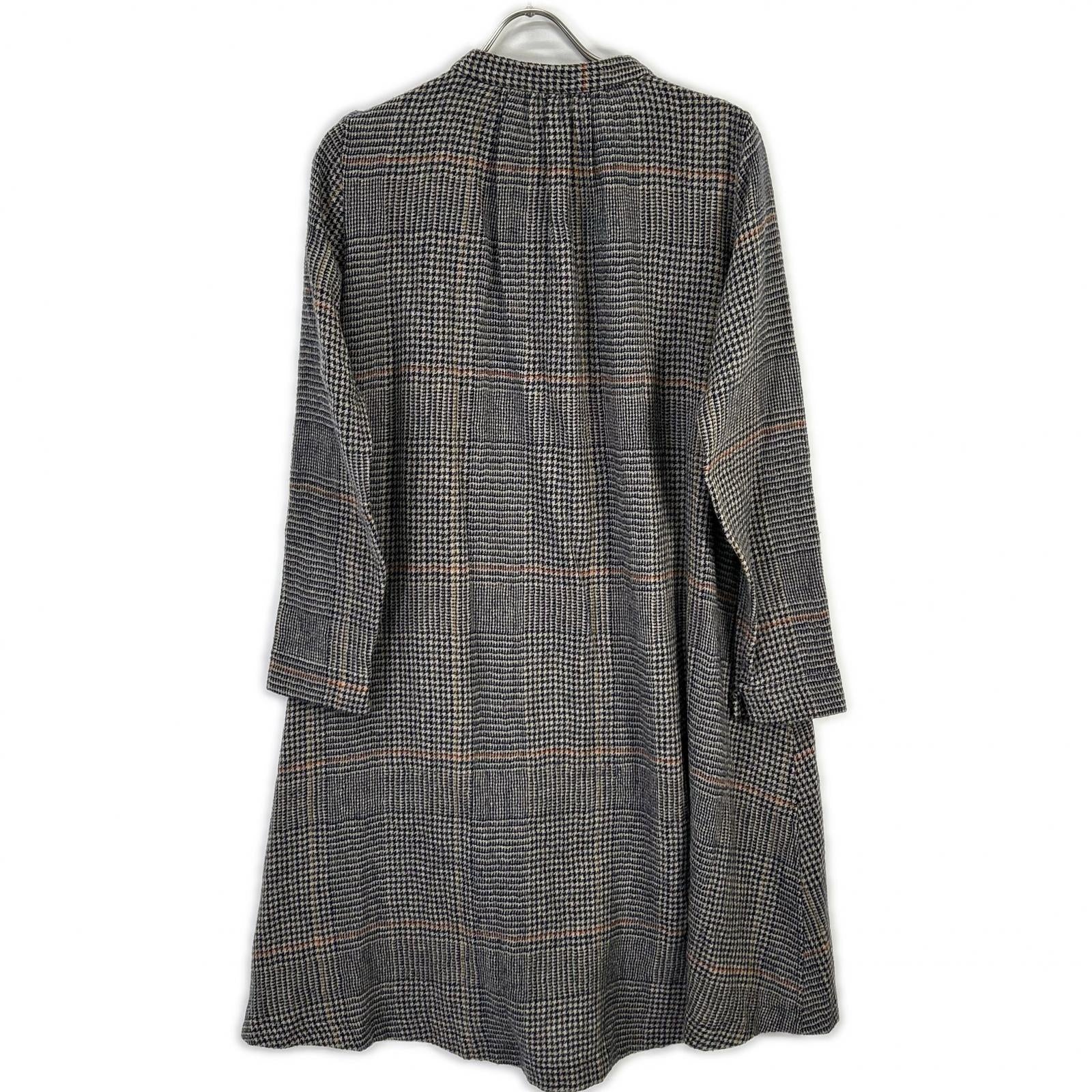 Pallas Palace パラスパレス グレー系 ハウンドトゥース×チェック柄 ノーカラー ロングスリーブ シャツワンピース ワンピース