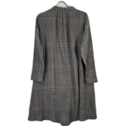 Pallas Palace パラスパレス グレー系 ハウンドトゥース×チェック柄 ノーカラー ロングスリーブ シャツワンピース ワンピース