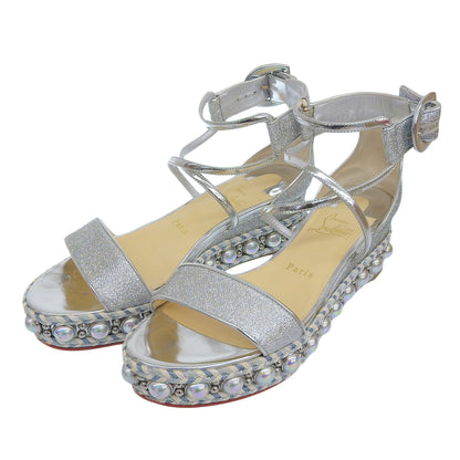 CHRISTIAN LOUBOUTIN クリスチャンルブタン CHOCAZEPPA グリッターシルバー パールデザイン アンクルストラップ サンダル 37 3180160 シューズ