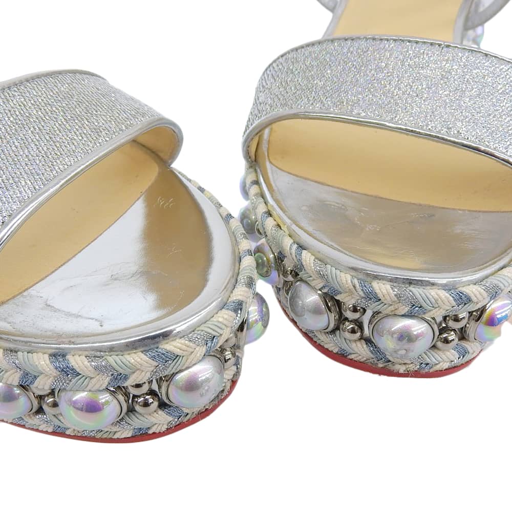 CHRISTIAN LOUBOUTIN クリスチャンルブタン CHOCAZEPPA グリッターシルバー パールデザイン アンクルストラップ サンダル 37 3180160 シューズ